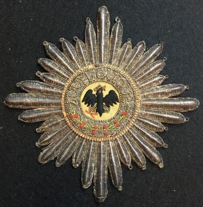 ROYAUME DE PRUSSE Ordre de l'Aigle noir, fondé en 1701, plaque de chevalier brodée,...