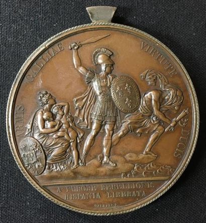 null Campagne d'Espagne de 1823, médaille commémorative en bronze au profil de Louis...