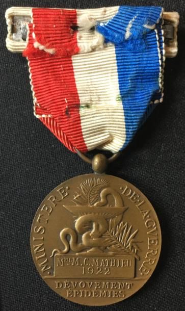 null Ministère de la Guerre, médaille des Épidémies par Ponscarme en bronze, attribution...