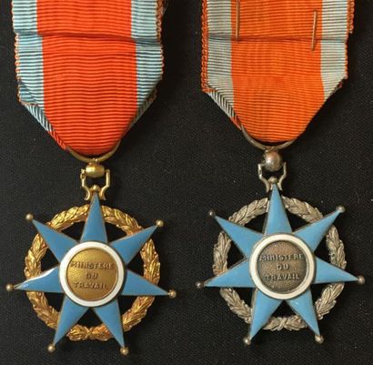 null Ordre du Mérite Social, lot de deux étoiles : une d'officier en vermeil et émail...
