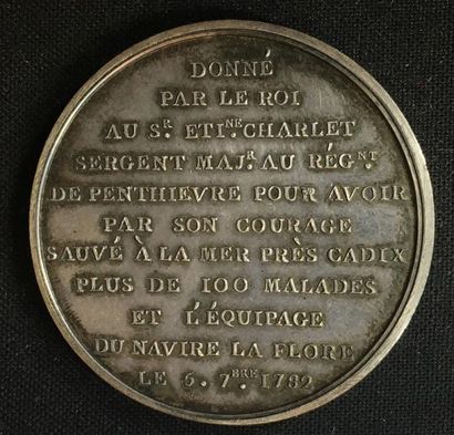 null 1782. Médaille de récompense au profil de Louis XVI à droite par Du Vivier,...