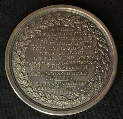 null AN X (1801). Médaille de récompense de la Ville de Lyon au profil à gauche de...