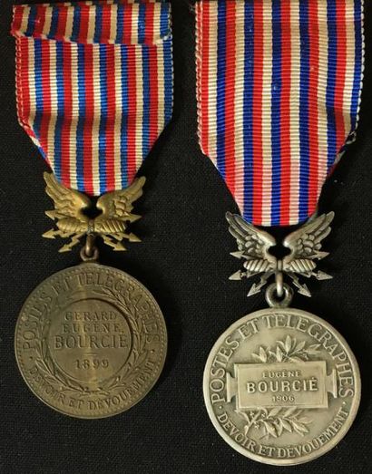 null Médaille d'honneur des Postes et Télégraphes, groupe de deux médailles avec...