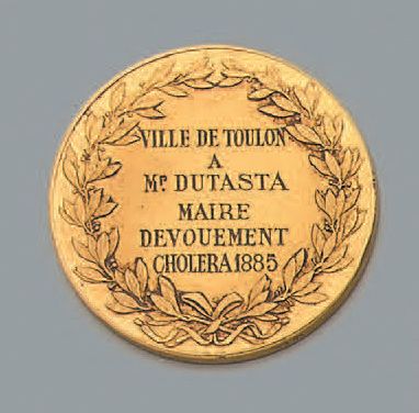 null Toulon, choléra de 1885, médaille de reconnaissance en or figurant Athéna assise...
