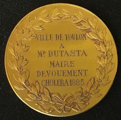 null Toulon, choléra de 1885, médaille de reconnaissance en or figurant Athéna assise...