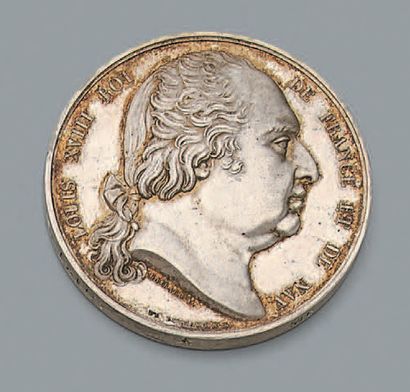 null Restauration - Médaille de la vaccine en argent, au profil de Louis XVIII à...