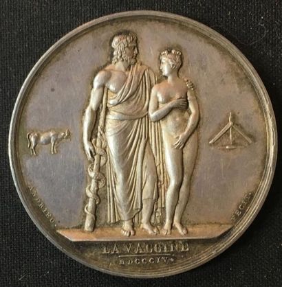 null Monarchie de Juillet - Médaille de la vaccine en argent, au profil de Louis-Philippe...