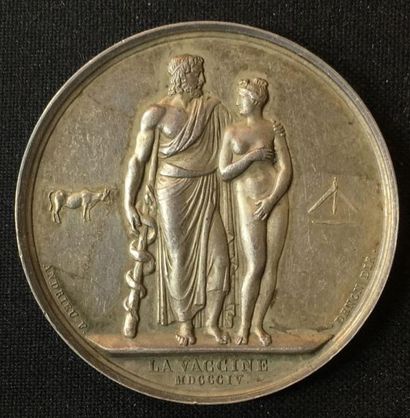 null Monarchie de Juillet - Médaille de la vaccine en argent, au profil de Louis-Philippe...