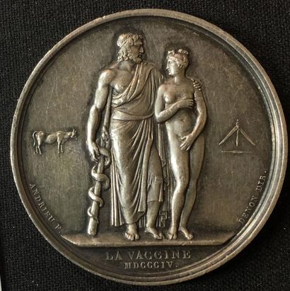 null Second Empire - Médaille de la vaccine en argent, sur l'avers la composition...