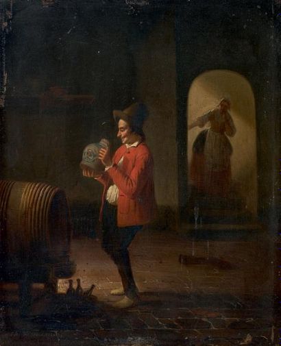 Charles Venneman (1802-1875) 
Le buveur surpris
Huile sur panneau signée en bas à...