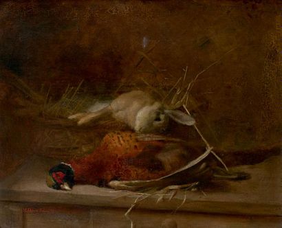 M***DEBRAY-BABEUF (actif au XIXe siècle) 
Nature morte: lapin et faisan
Huile sur...