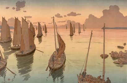 Henri RIVIERE Le Coucher du soleil, planche 11 de la suite Les Aspects de la nature,...