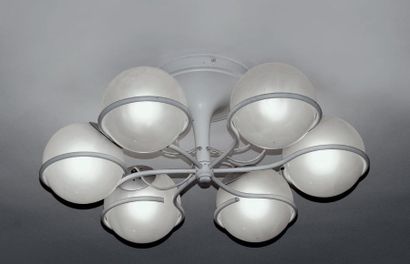 Gino SARFATTI (1912-1985) Plafonnier, modèle «2042», structure en métal blanc, six...