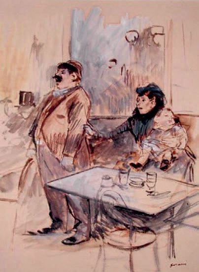 Jean-Louis FORAIN (1852-1931) 
Au café Riche
Huile sur toile.
(Éraflure au-dessus...