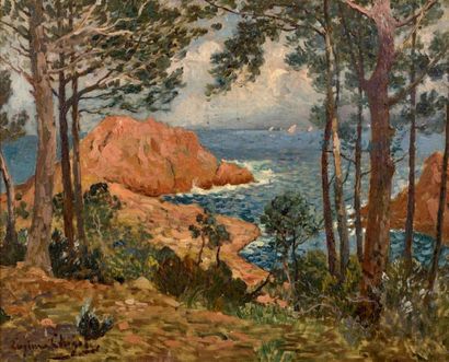 Eugène CHIGOT (1860-1923) 
Les roches rouges
Huile sur toile, signée en bas à gauche.
65...