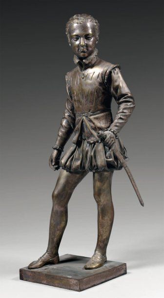 null GRANDE STATUETTE en bronze argenté représentant Henri IV enfant, d'après Bosio....