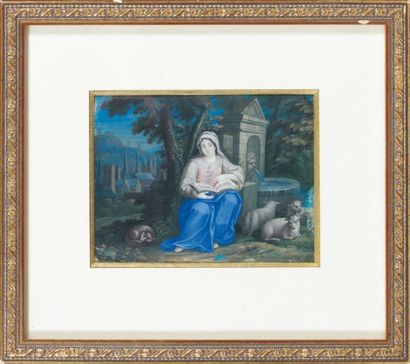 ÉCOLE FRANÇAISE du XVIIIe siècle Sainte-Geneviève Gouache. 10,5 x 14 cm