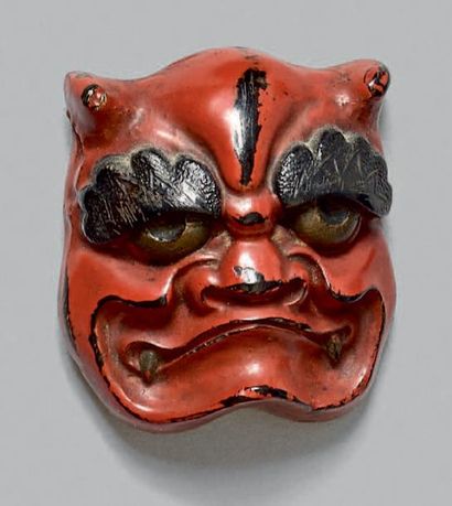 JAPON - Époque Edo (1603-1868), XIXe siècle Netsuke en laque rouge et noire, petit...
