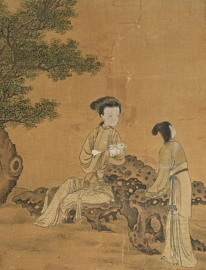 CHINE - XIXe siècle Encre et couleurs sur soie, représentant Chang'e (déesse de la...