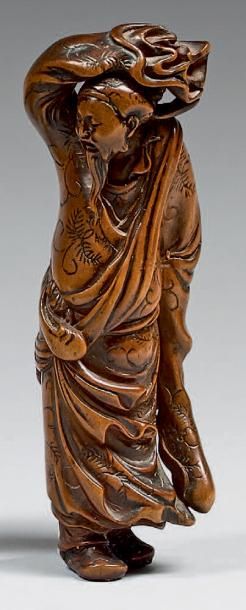 JAPON - Époque Edo (1603-1868), XVIIIe siècle Netsuke en buis, personnage chinois...