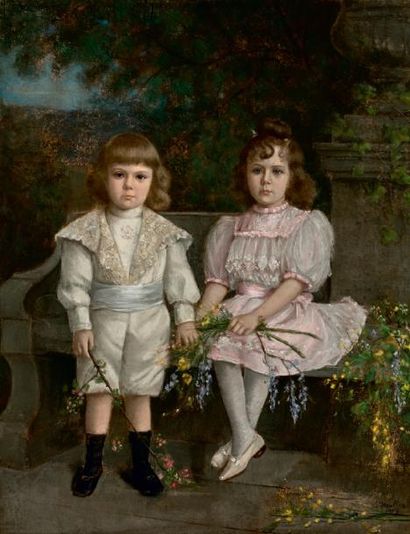 C. VAUTIER Deux enfants aux fleurs de printemps, 1902
Pastel sur toile, signée et...