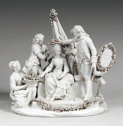 CAPODIMONTE GROUPE en porcelaine blanche représentant "Le couronnement de la rosière...