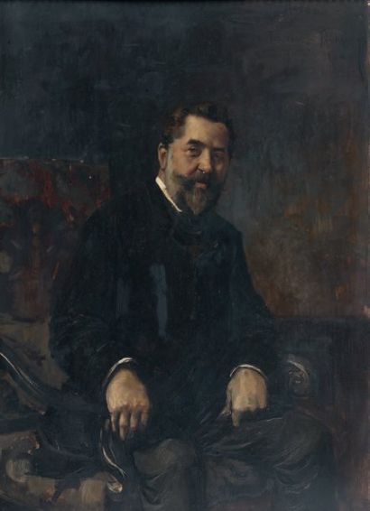 François FLAMENG (1856-1923) Portrait de Léonce Hébert, 1884 Huile sur panneau, signée,...