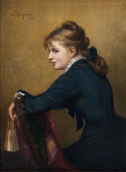 Paul Elie SALZEDO (mort en 1910) Femme à l'éventail, 1877 Huile sur toile, signée...