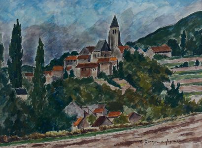 André DUNOYER de SEGONZAC (1884-1974) Village d'Ile-de-France Aquarelle signée en...