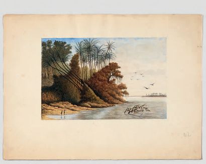 École Française du XIXe siècle 
Paysage de côtes d'Afrique
Aquarelle.
15,5 x 23,5...