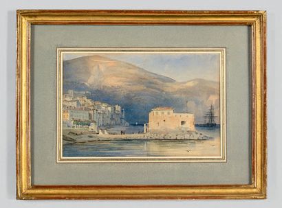 Attribué à Jules COIGNET (1798-1860) 
Le port de Villefranche sur Mer
Aquarelle.
16...