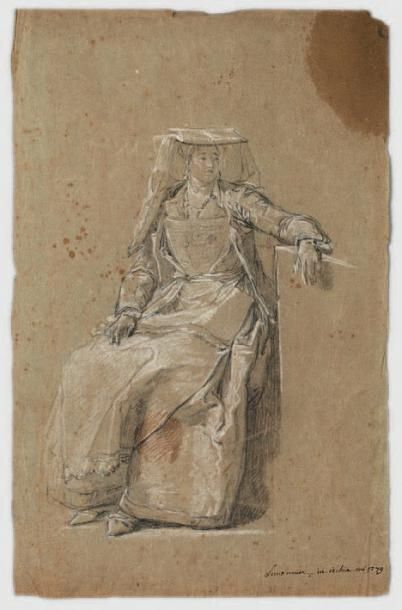 Anicet-Charles LEMONNIER (1743-1824) 
Portrait d'une femme d'Ischia
Pierre noire,...