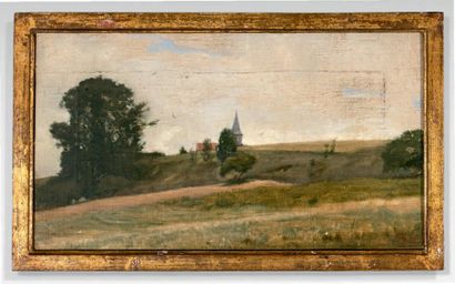 Jules RICHOMME (1818-1903) 
Paysage de campagne
Huile sur toile signée en bas à droite.
22,2...