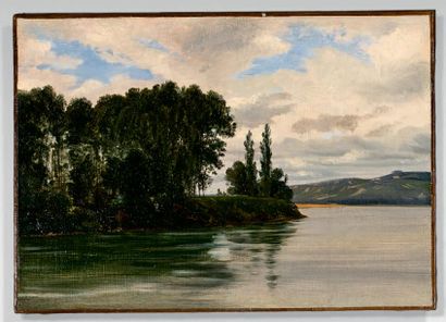 Attribué à Robert-Léopold LEPRINCE (1800-1847) 
Vue des bords de la Seine
Huile sur...