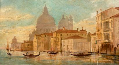 Attribué à Henri DUVIEUX (1855-1920) 
Vue du Grand Canal à Venise
Huile sur toile...