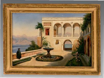 École FRANÇAISE de la première moitié du XIXe siècle 
Vue des jardins d'un palais...