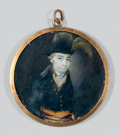 École de la fin du XVIIIe ou du début du XIXe siècle 
Portrait d'officier au chapeau...