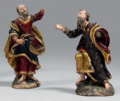 null Saint Pierre et Saint Paul en terre cuite polychrome.
Italie, XVIIIe/XIXe siècle.
(Accidents...