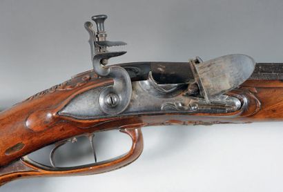 null Belle carabine de chasse à silex de «D. Fecht», à système, un coup, calibre...