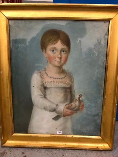 null Ecole romantique du XIXème siècle :
"Jeune fille à l'oiseau".
Pastel.