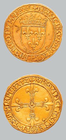 null FRANÇOIS Ier (1515-1547)
Écu d'or au soleil, 1er type. Lyon. 3,38 g.
Écu de...