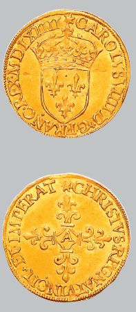 null CHARLES IX (1560-1574)
Écu d'or au soleil. 1564. Paris. 3,39 g.
Écu de France...
