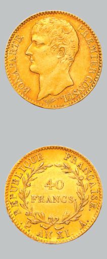 null CONSULAT (1799-1804) 40 francs or. An XI. Paris.
G. 1080. TTB à superbe.