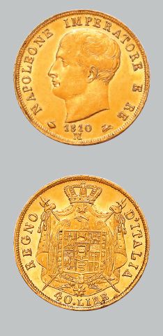 null ITALIE Napoléon Ier, Empereur et Roi d'Italie (1805-1814) 40 lire or. 1810....
