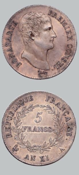 null 5 Francs, Bonaparte Premier Consul. An 11. Paris.
G. 577. Splendide.