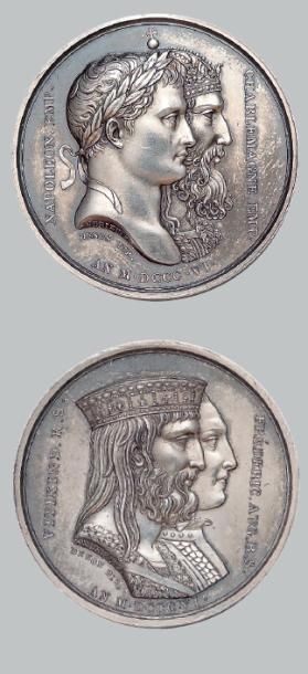 null Médaille. 1806. Alliance avec la Saxe.
Buste de Napoléon et Charlemagne.
R/...