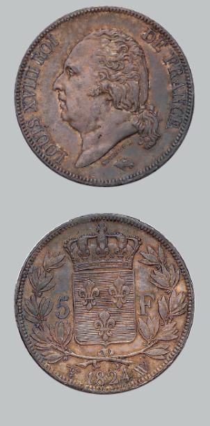 null LOUIS XVIII (1815-1824) 5 francs. 1824. Lille.
G. 614. Superbe.