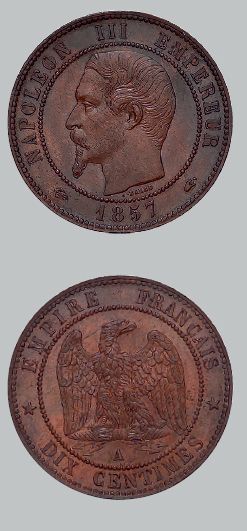 null 10 centimes. 1857. Paris.
G. 248. Splendide.