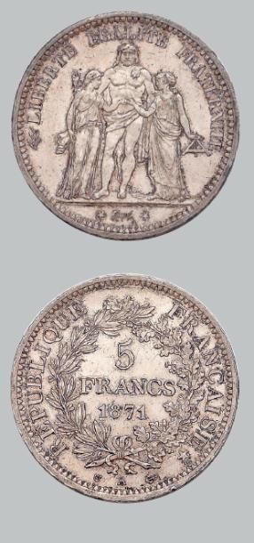 null COMMUNE de PARIS (18 mars - 28 mai 1871) 5 francs Hercule, Camélinat. 1871....