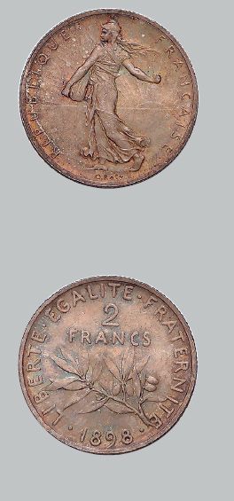 null 2 francs Semeuse. 1898.
50 centimes Cérès: 2 exemplaires. 1872 et 1895. Paris.
G....